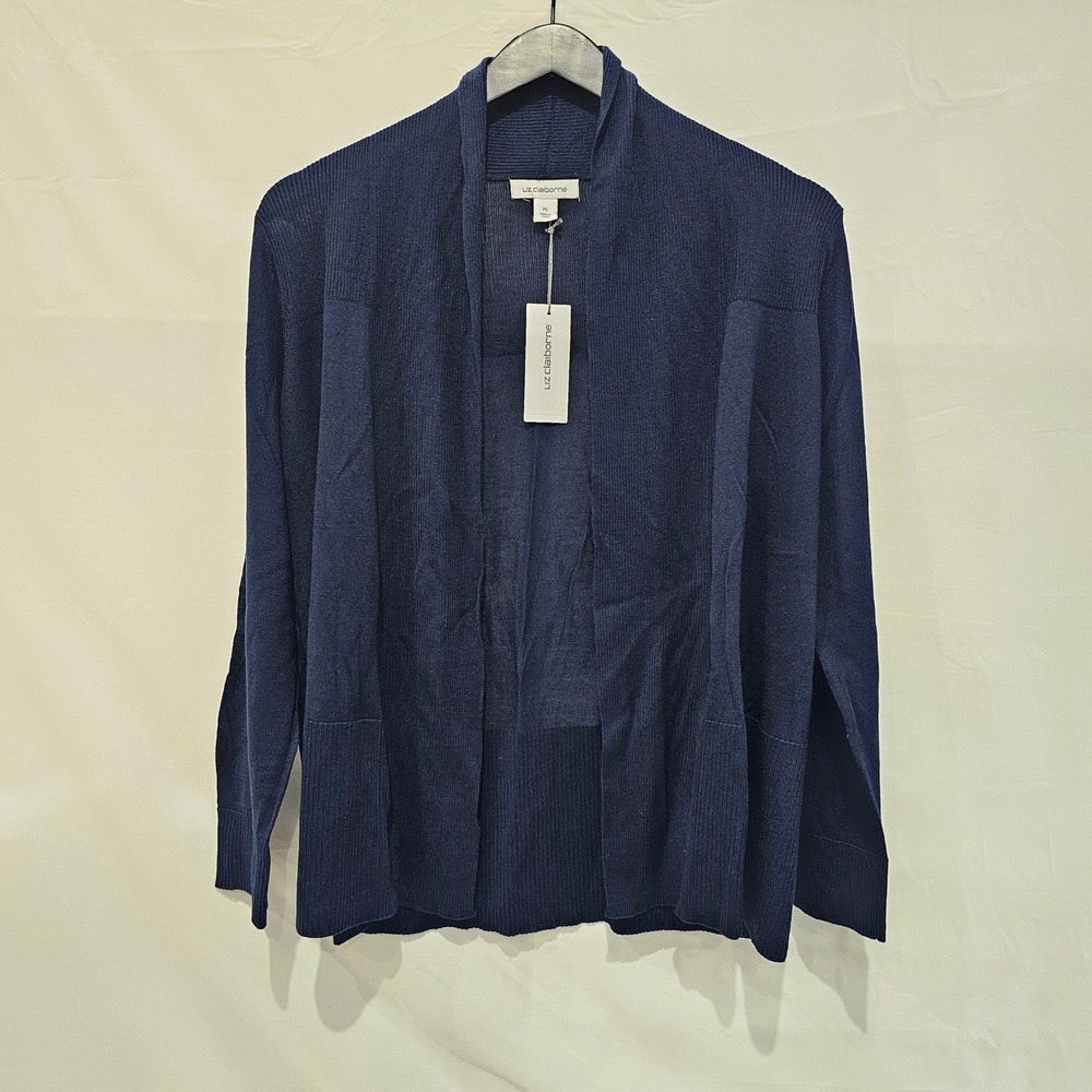 New Liz Claiborne Navy Blue Open Front Layering Cardigan Petite Large PL NWT